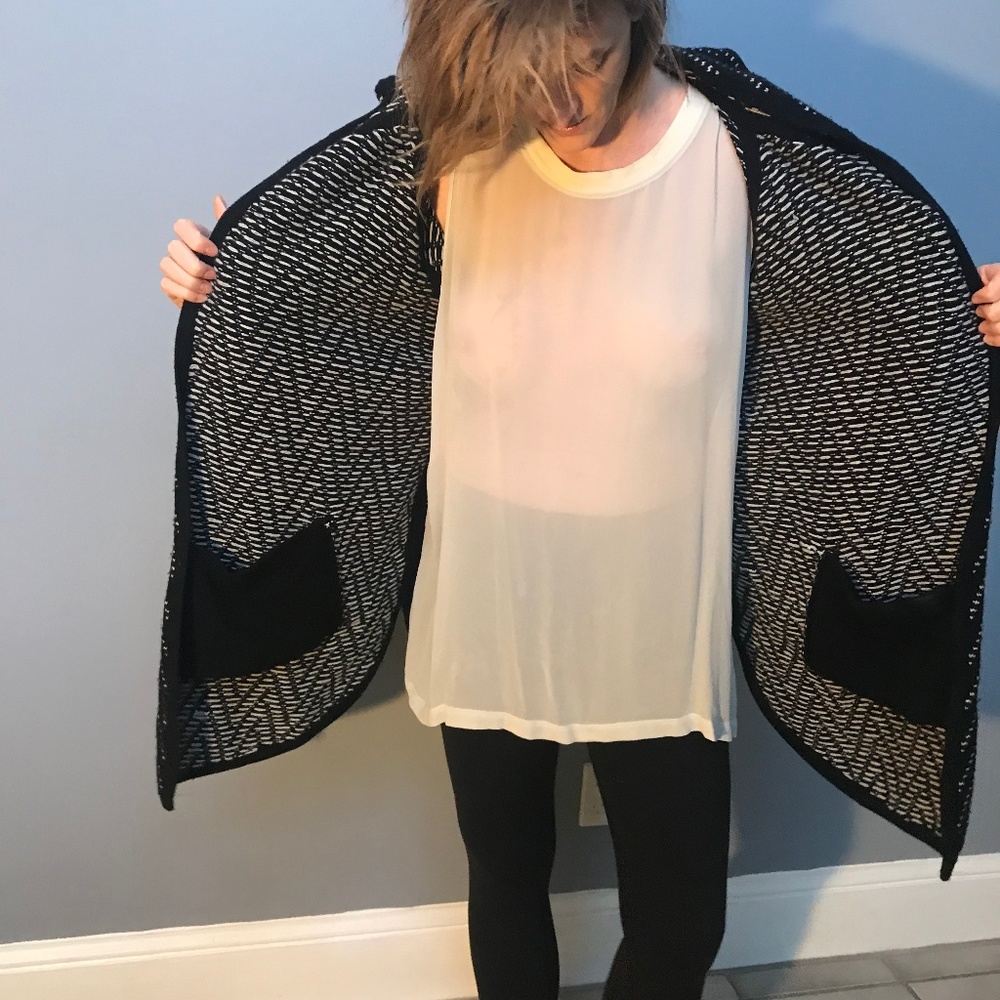 Madewell Black & White Hoodie Cape Sweater Size L